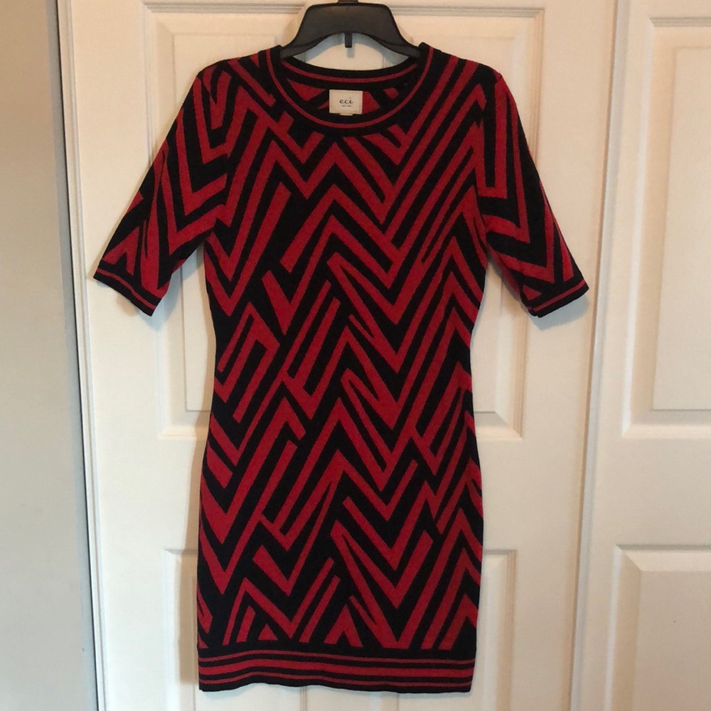 ECI NEW YORK Red and Black Striped Sweater Mini Bodycon Dress Medium